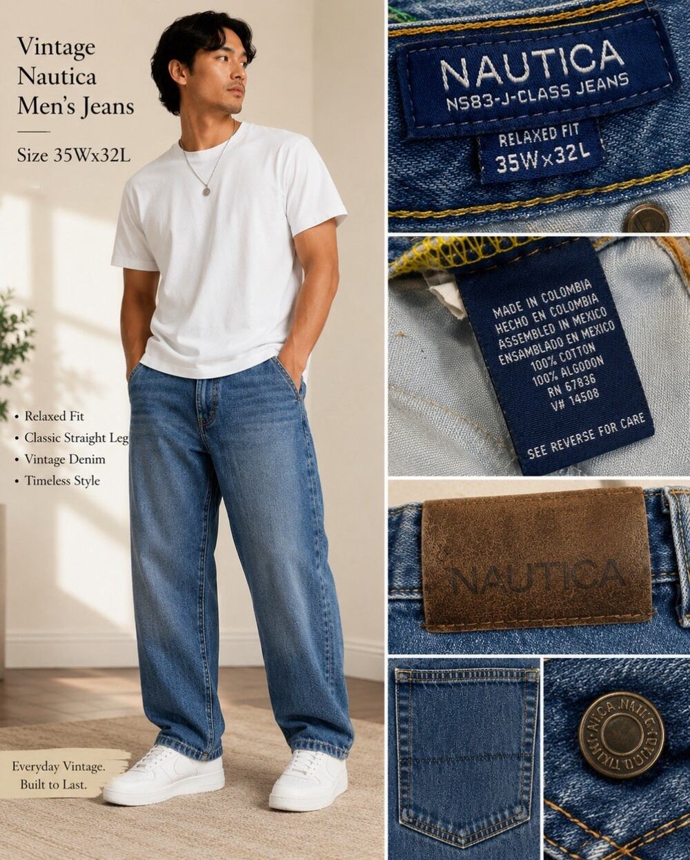Vintage Y2K Nautica Men's Relaxed Fit Straight Leg Jeans Size 35x32 Medium Wash